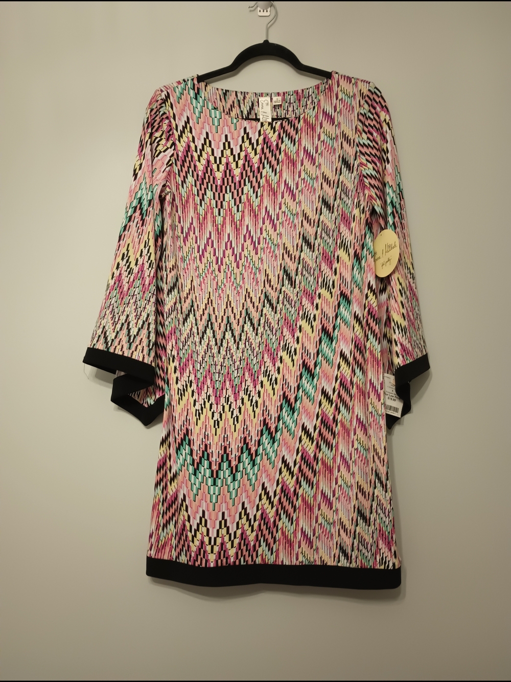 Emma & Michele Multicolor Zigzag Long Sleeve Dress with Black Trim S